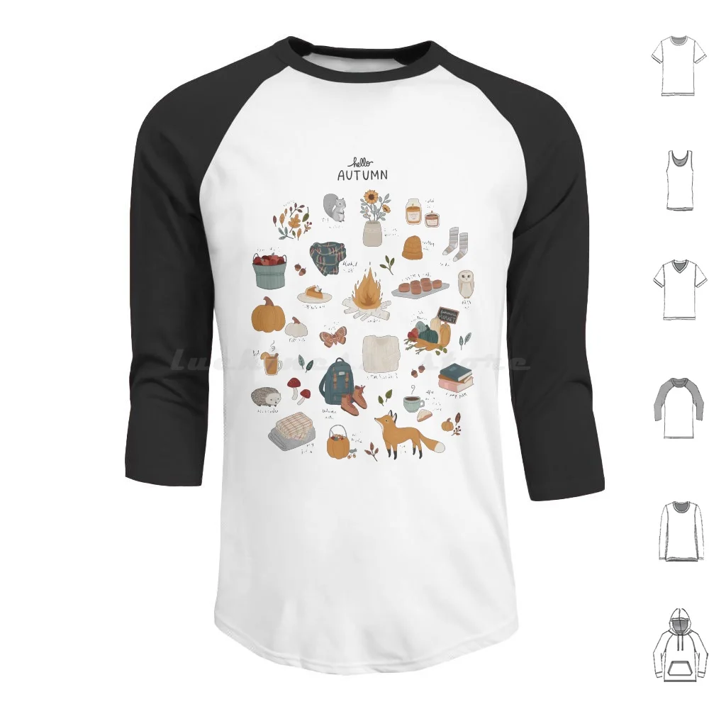 Hello Autumn Hoodie Cotton Long Sleeve Autumn Autumnal Fall Seasons Seasonal Season Chart Fox Hedgehog Owl Moth Squirrel Cozy