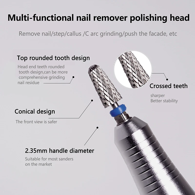 New 5 In 1 Multifunctional Conical Tungsten Steel Nail Drill Bits Remove Uv Gel Manicure Tool Accessory For Salon & Home