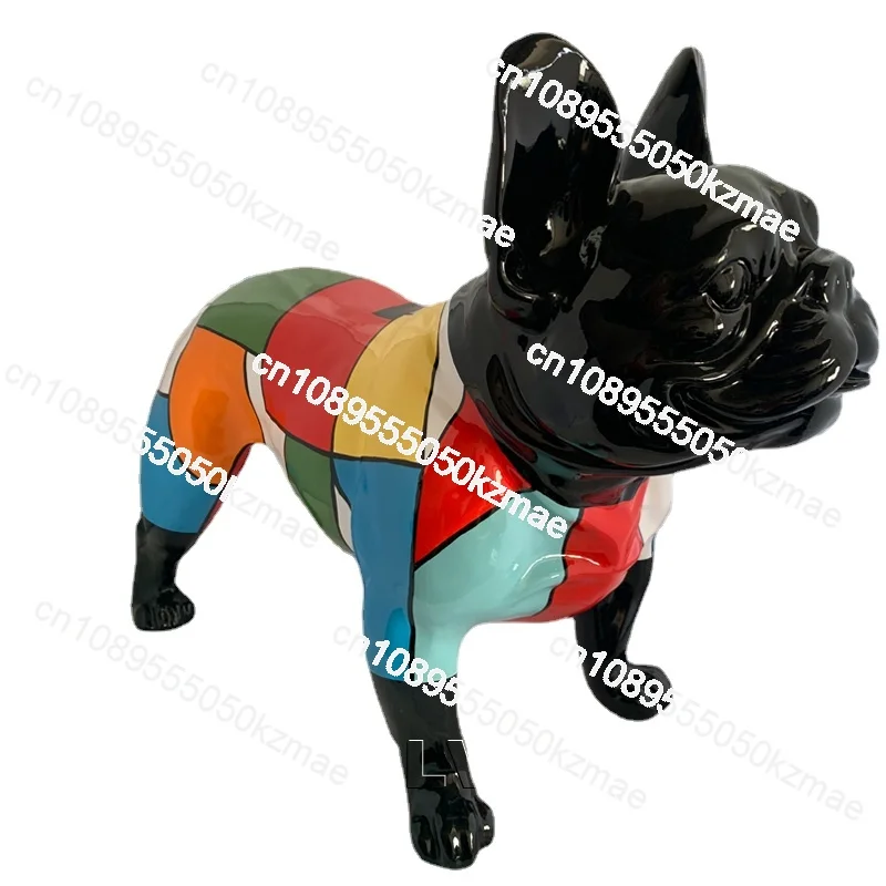 Decoration Modern Artwork Abstract Colour Fiberglass Animal Dog Sculpture Famous Resin French Bulldog Statue