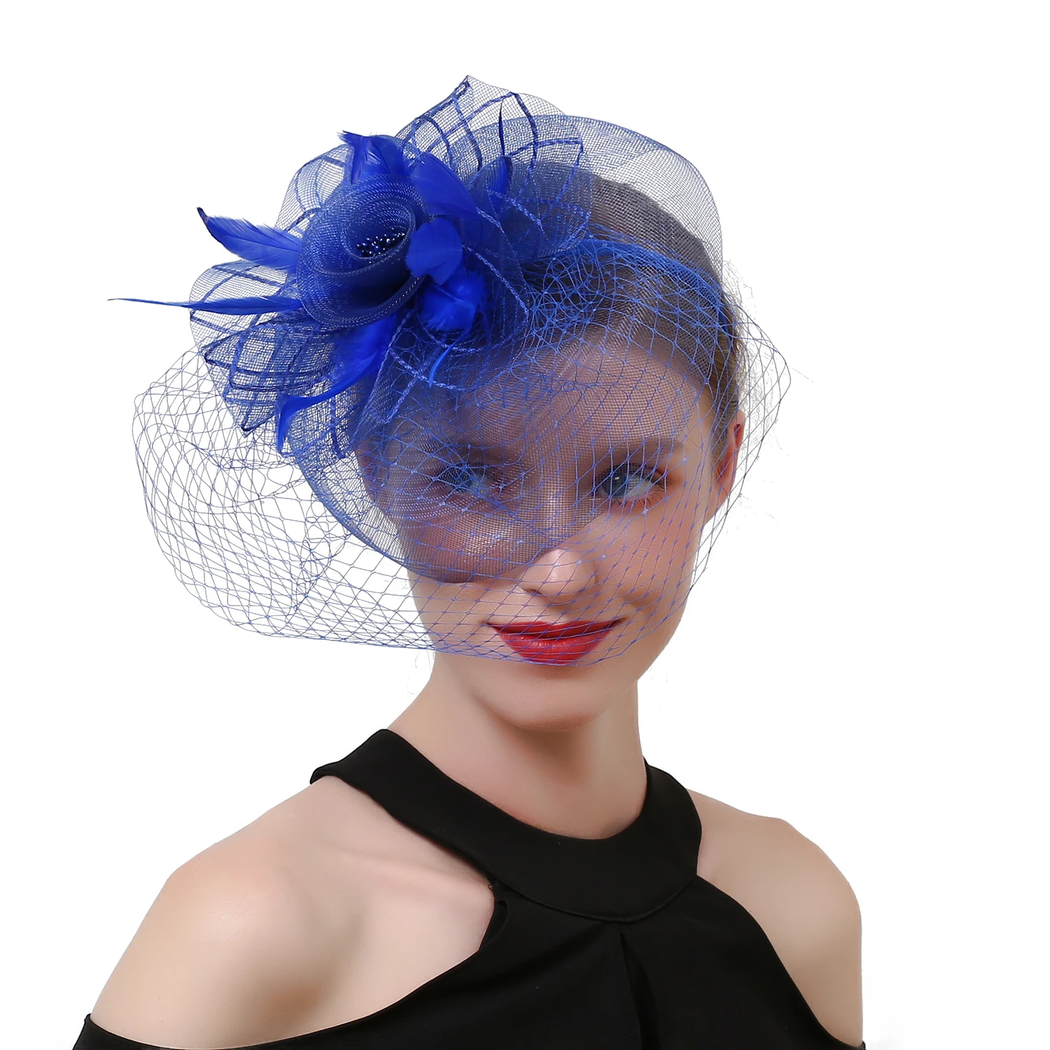 Retro Hair Accessories Elastic Mesh Fascinators Multicolour Feather Headdress Flower Headpieces Bride Headbands With Veil Female