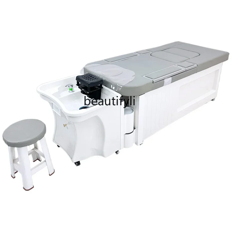 Water storage multifunctional foot bath and head massage shampoo bed with water circulation fumigation electric lifting bed