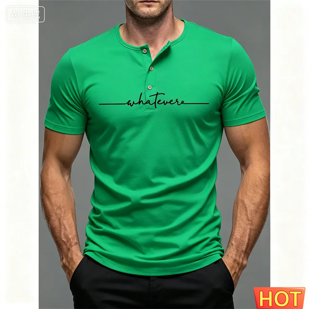 Leters Men's Henry T-shirt Striped Graphic Men's button up T-shirt Summer Sports Henry shirt Casual Oversized Crew Neck Tees top