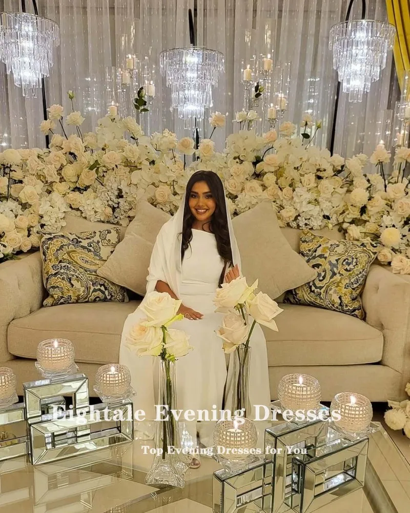 Eightale Muslim Wedding Dress Customized O-Neck Cap Sleeves Strethy Satin Mermaid Arabic Bridal Gown Islamitische Trouwjurk image 4