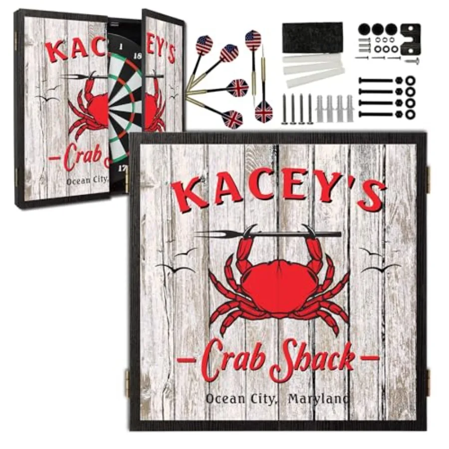 

Personalized Dartboard and Cabinet Set with 6 Steel Tip Darts for Home Entertainment Customizable Design Compact Storage Soluti