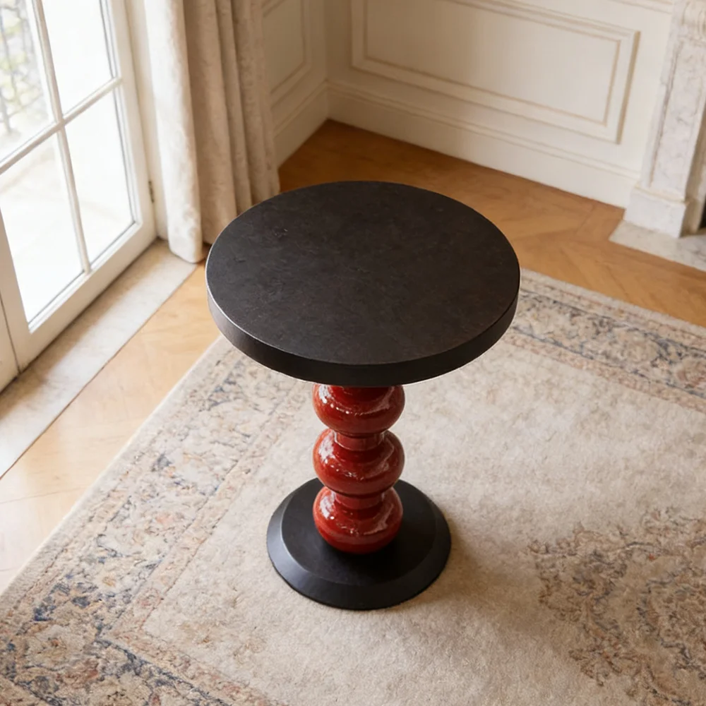 

loModern Round Coffee Table Living Room Side Table Home Decor Furniture Black Top Unique Ball Base Design&