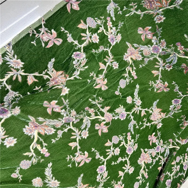 Luxury Vine Jacquard Velvet Fabric Mulberry Silk Backing Sheer Non-Pilling Soft Breathable Material Cheongsam Dresses Blouses