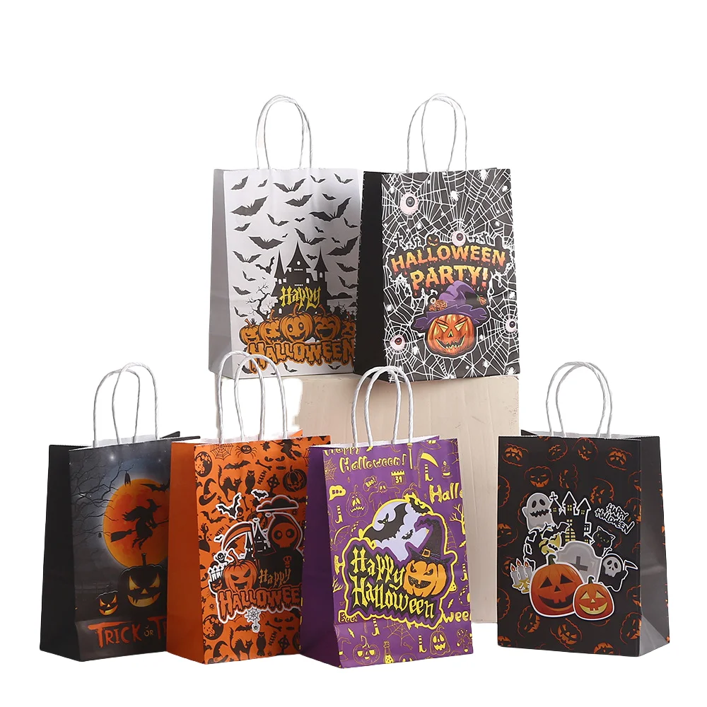LPZHI-bolsas de papel para recuerdo de fiesta de Halloween, bolsas de regalo con telaraña de calabaza, bruja, truco o trato, envoltura de dulces