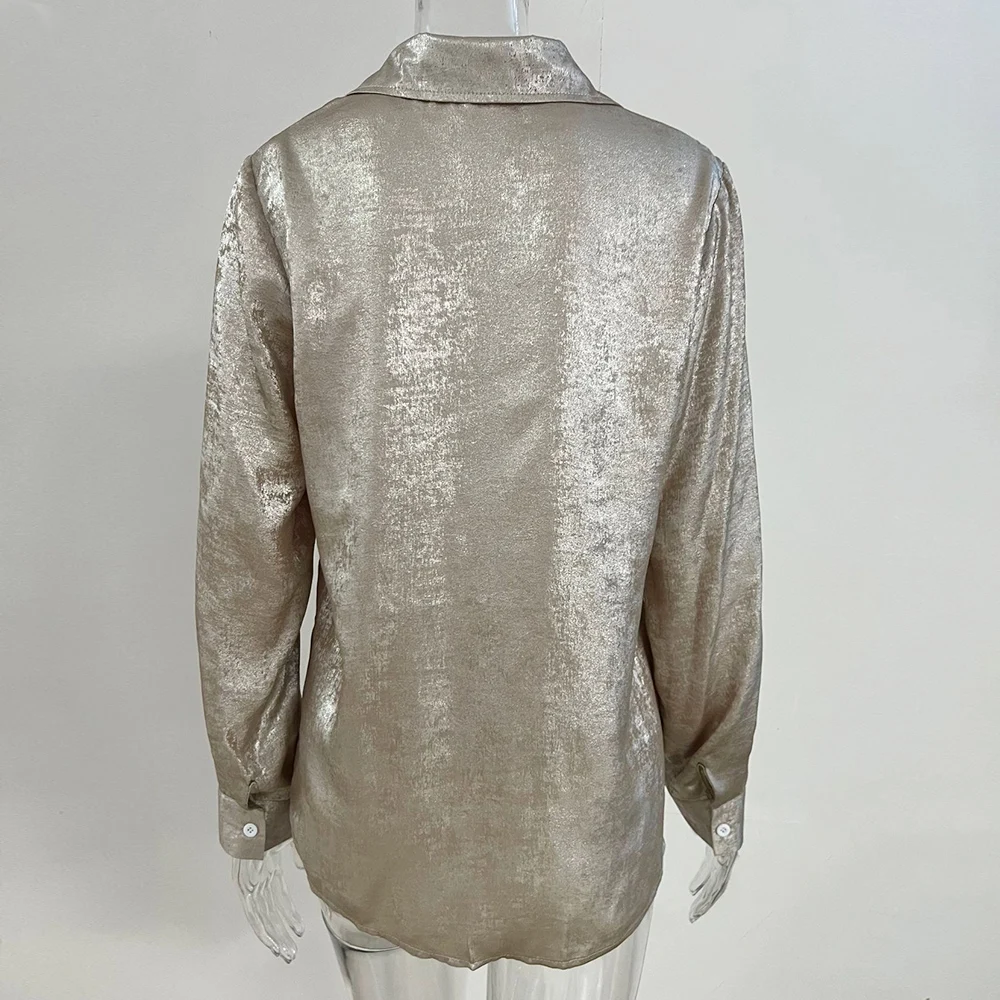 قميص نسائي غير رسمي 2025 لربيع وصيف جديد طية صدر السترة كم طويل واحدة الصدر بلون القمصان النسائية