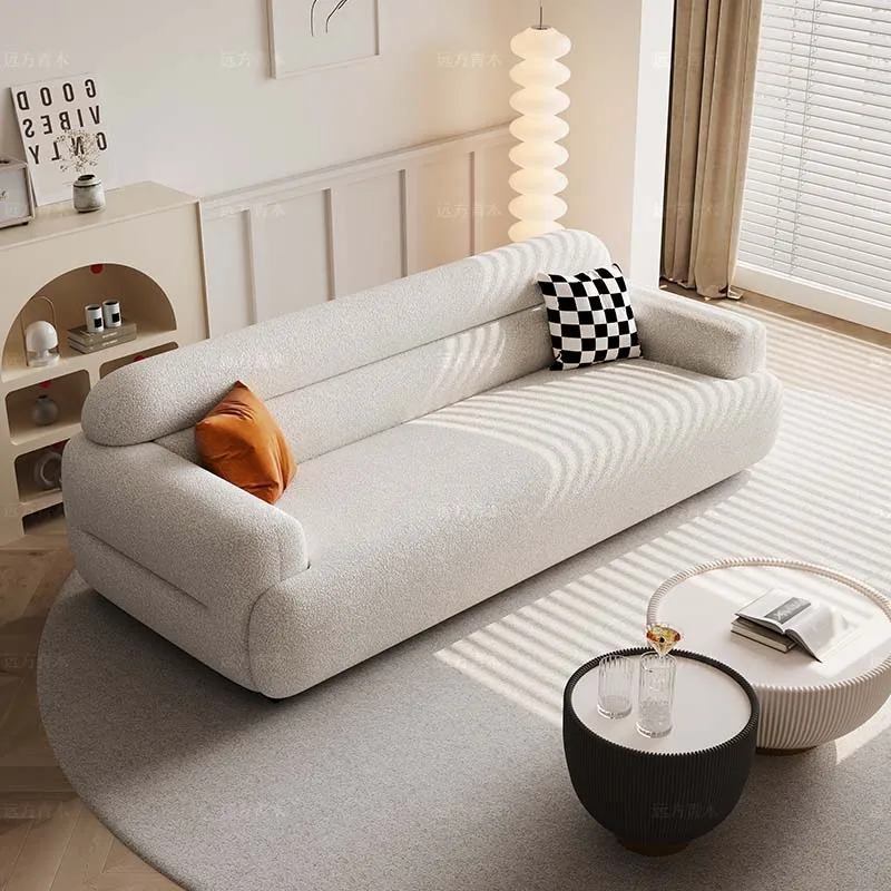 Puffs, lambswool, cream wind sofa, light and luxurious living room, small apartment, modern and simple three-seat sofa.