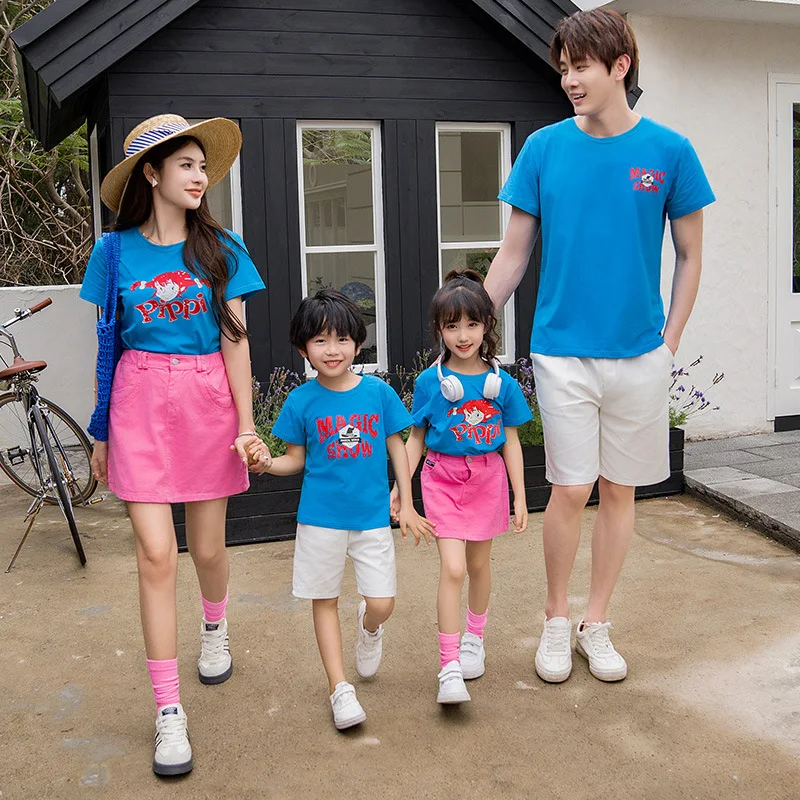 

Family Vacation Clothes Sets 2024 Mom and Daughter Girls Tee Shirts Pink Skirts Outfits Fwomen Clothing Dad Son Matching Suit