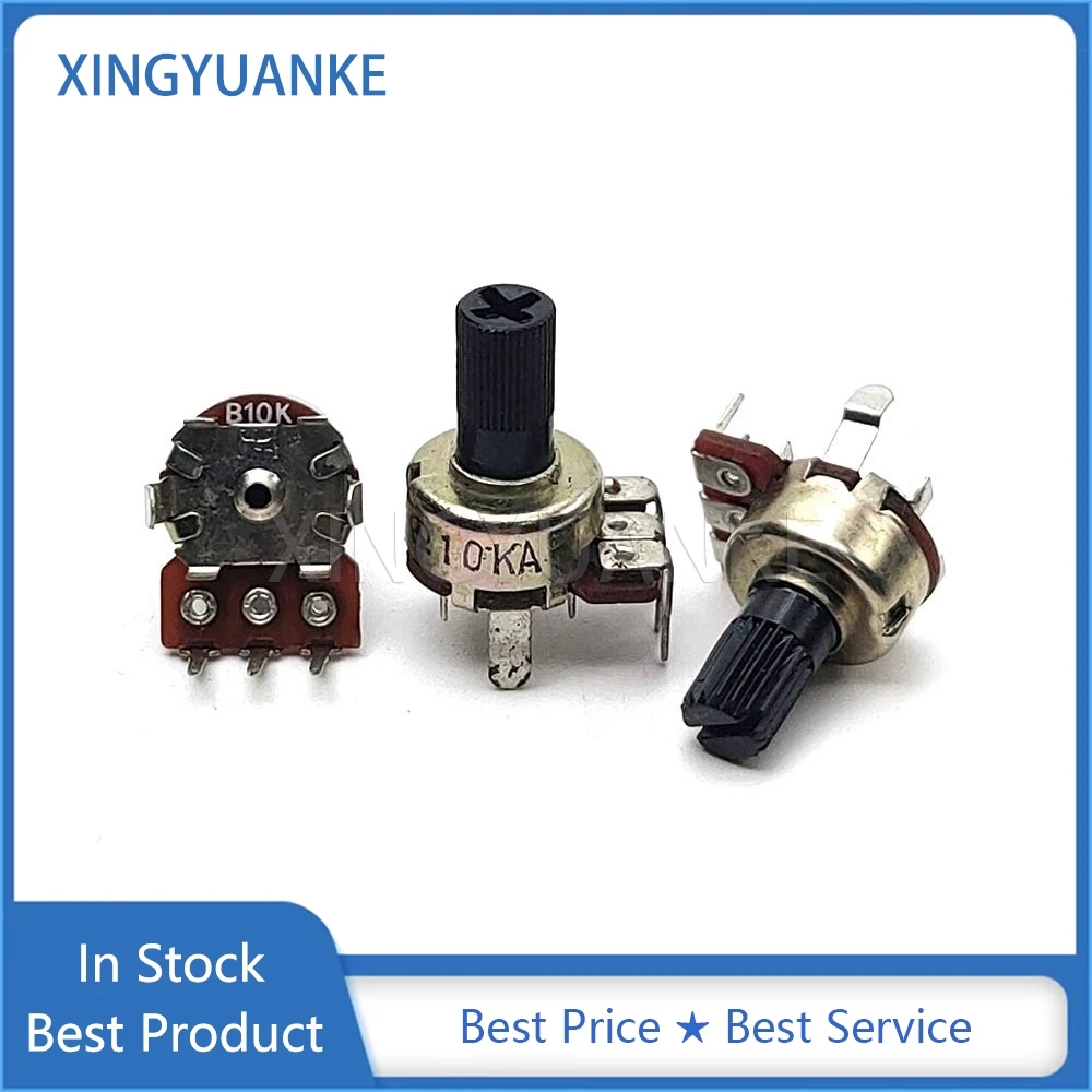 5PCS 121 Type Single Vertical B1K B10K B50K B1M A1K A10K Volume Audio Amplifier Potentiometer 3-Pin Flower Shaft Length 10MM