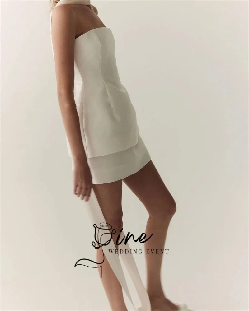 Oine 2026 A Line Strapless Short Wedding Dresses With Scarf Sleeveless Party Dress Customized Women Occasion Homecoming Gown