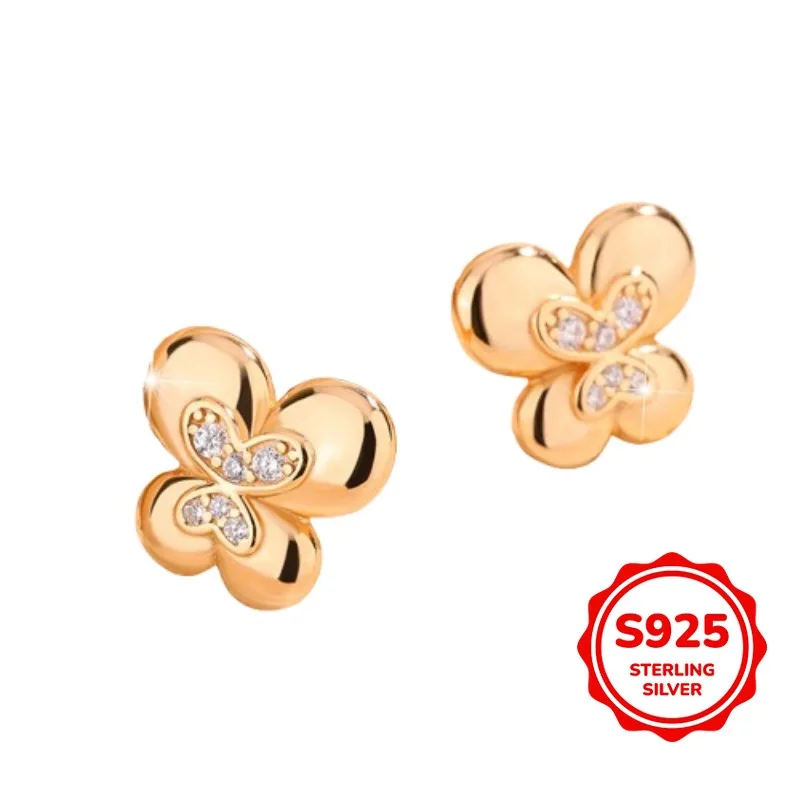

Elegant and Authentic S925 Silver Butterfly Flower Ladies Stud Earrings for Commuting Versatile