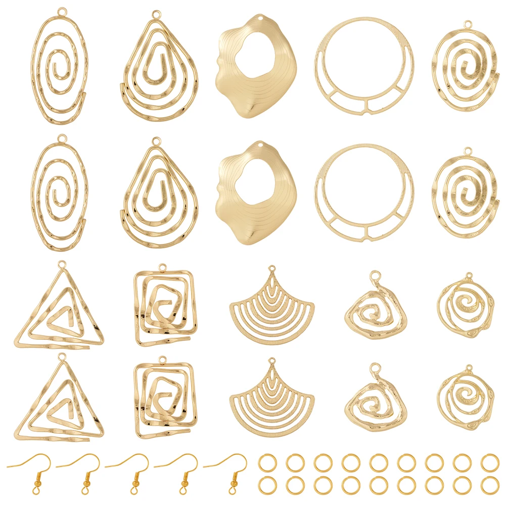 

DIY Geometry Earring Making Kit Including Vortex & Oval & Triangle & Fan Alloy Pendants Brass Earring Hooks & Jump Ring Finding