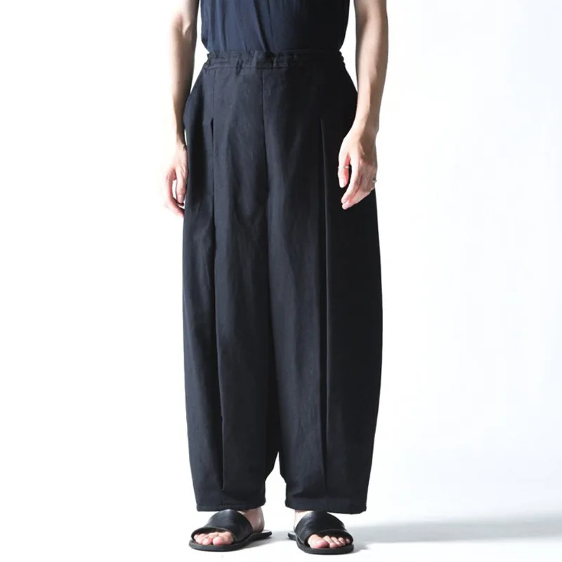 

2023Fashion Men Pleated Loose Harajuku Streetwear Casual Japan Dark Black Wide Leg Pants Male High Waist Oversize Trousers Women