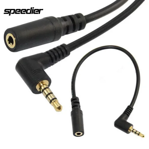 

20cm 4 Pole DC Audio Stereo 3.5mm Male To Female M/F Plug Right Angle 90 Degree Elbow Headphone Earphone Extension Cable Adapter