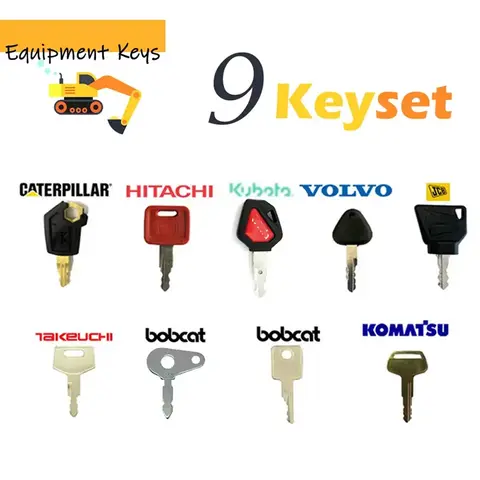 9PCS Master Plant Key Set Excavator Dumper Truck For JCB Case Komatsu CAT Hitachi Lucas