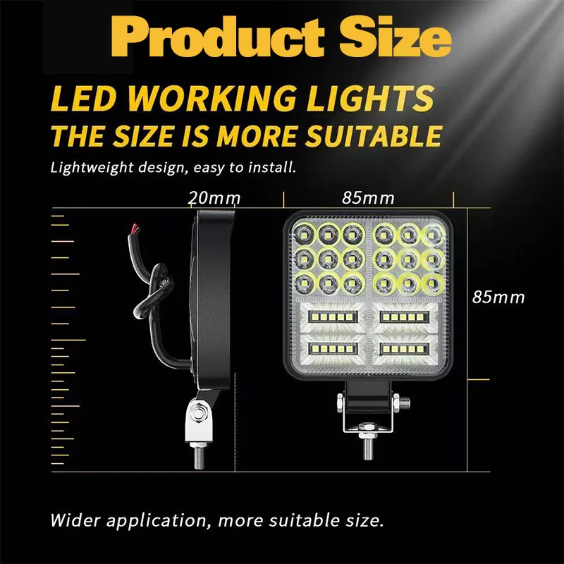 車用ミニLEDスクエアワークライト38ランプ114W/12V 24V ジープトラックオフロードフォークリフト用ABSスポット/フラッドヘッドランプLEDヘッドライト