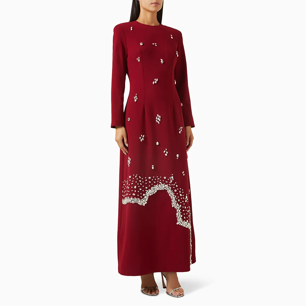 Customized O-Neck Long Evening Dresses Elegant Formal Occasion Prom Gowns Bead Crystal 2025 Ankle Length Prom Dresses