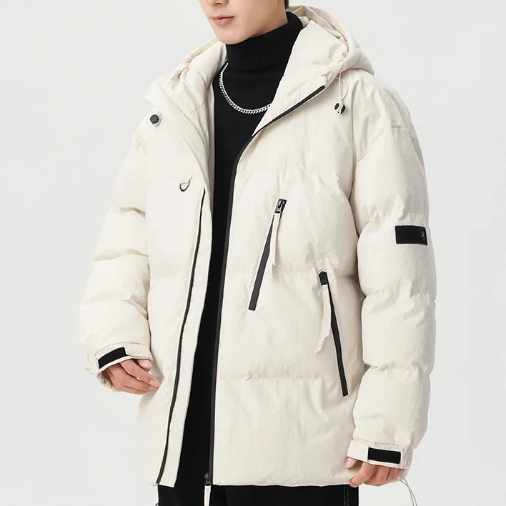 Men Jacket Winter Fashion Thicken Cold-proof Windproof Zipper Male Hooded Coat Solid Color Long Sleeve Pocket Man Outerwear
