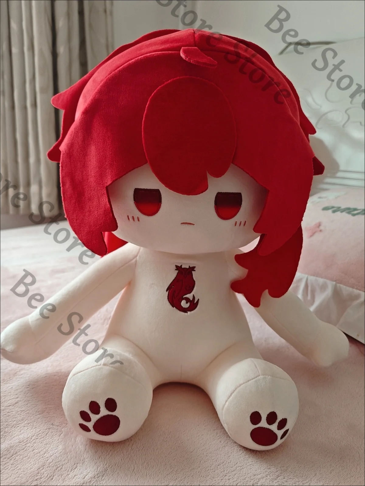 Genshin impacto jogo ambido diluc atributo 40cm nu vestir-se boneca de algodão adorável elemento quadrático brinquedos de pelúcia