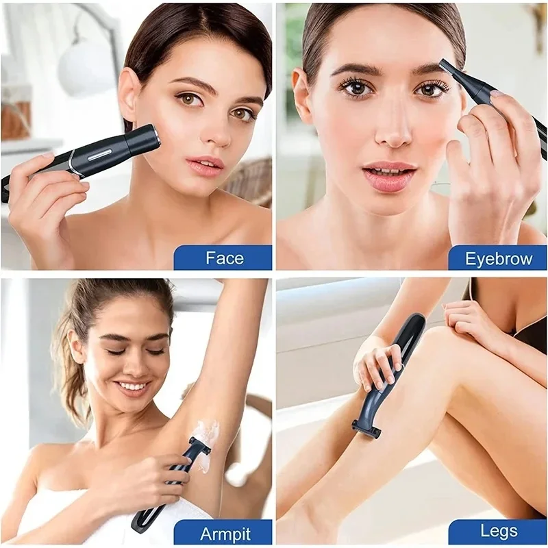 4 في 1 المناطق الحميمة حلاقة ماكينة حلاقة النساء بيكيني خط الحلاقة الحساسة كرات البيض العانة الشعر الحلاقة المتقلب الوجه اللحية المقص