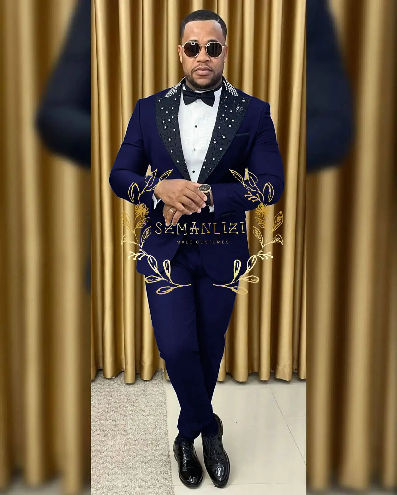 Abiti da sposa di lusso per uomo Smoking da sposo Abiti fatti a mano con risvolto in rilievo nero Set formale Prom Party 2 pezzi Abito 2025