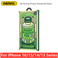 Remax 3D Arcing Privacy Tempered Glass For iPhone 16 16Pro 16Pro Max For iPhone 15 15Pro 14/13 Series Screen Protector