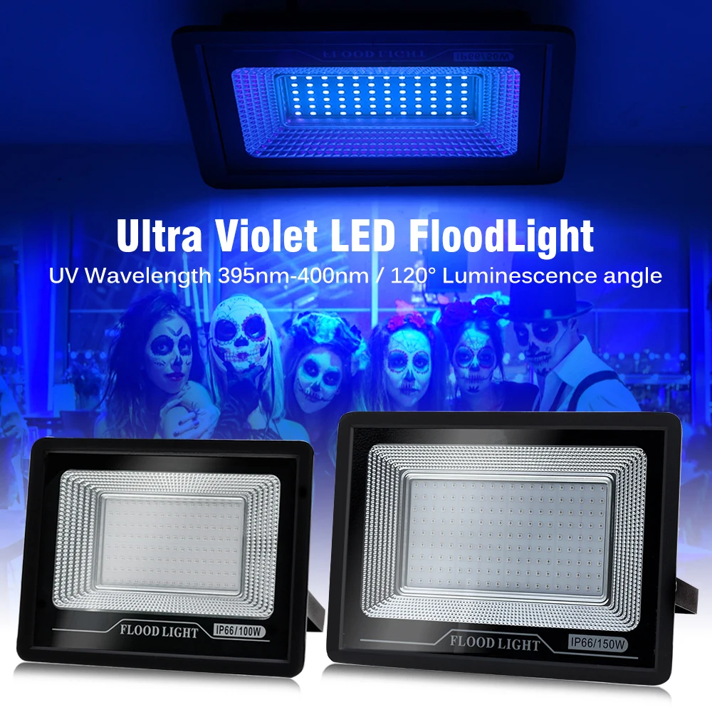 Ultra Violet LED FloodLight 220V 50W 100W 150W SMD2835 IP66 For Fluorescent Party Stage Theater Purple Light LED FloodLight