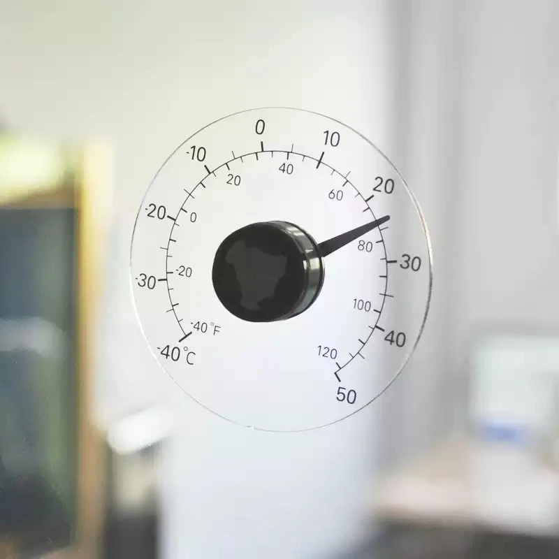 2026 New Transparent Paste‑on Glass Thermometer Metal Pointer Indoor Outdoor Temperature Gauge for Window Showcase Home Use