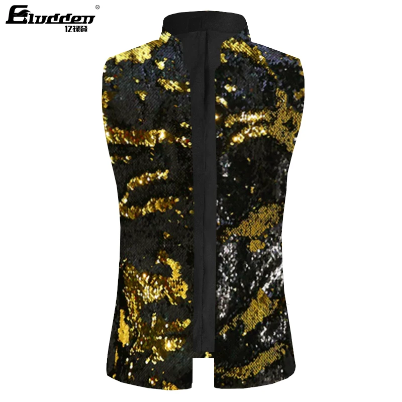 Men\'s Dress Suit Jacket Vest Double-Sided Color Sequins Tux Party Show Waistcoat Double-Sided Two Colors Sequins Waistcoat Vest