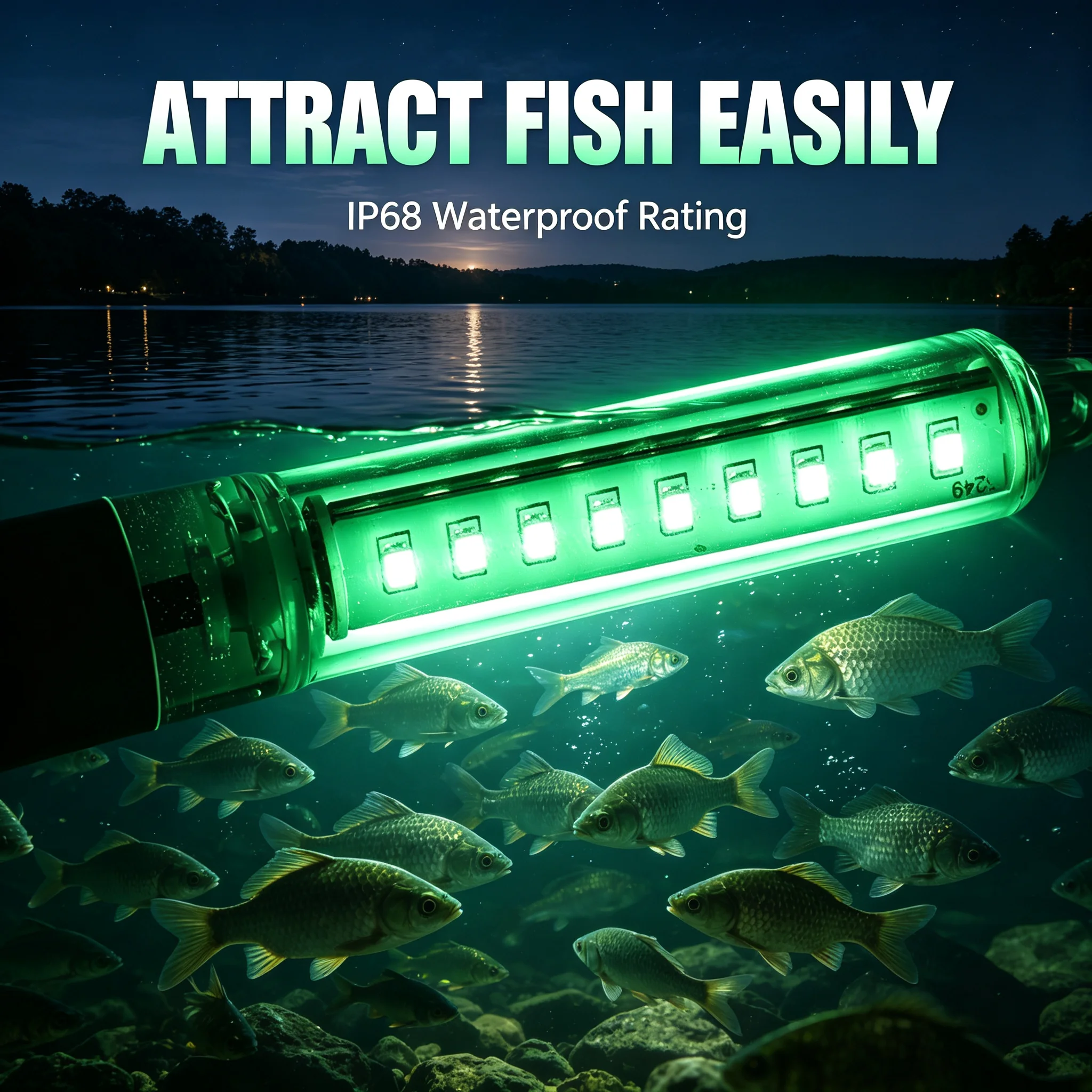 Waterproof LED Fishing Light 5-12V Underwater 4 Color Lure Lamp with Power USB & Battery Clips for Deep Drop Sea & Night Fishing