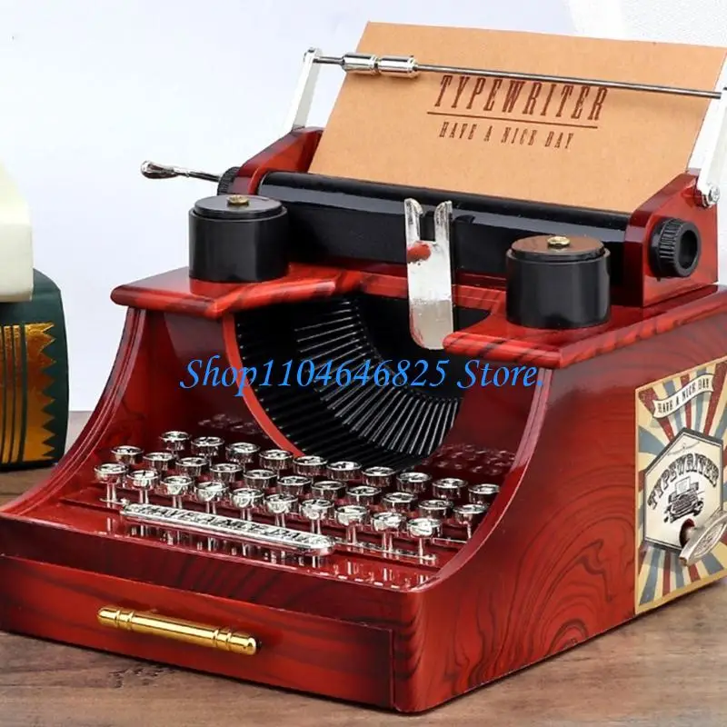 Nostalgic Typewriter Music Box with Drawer Mechanical Wind Up Musical Ornament