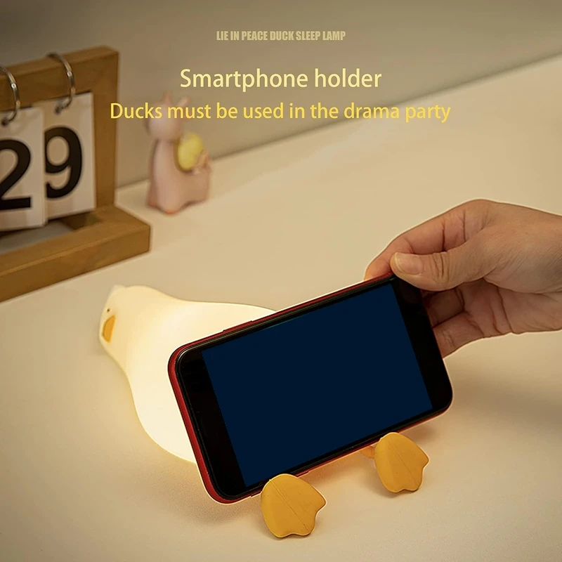 Luz nocturna de pato plano tumbada de 1 pieza, lámpara LED de pato blando, luz bonita de Gel de sílice de pato, luz nocturna regulable para guardería