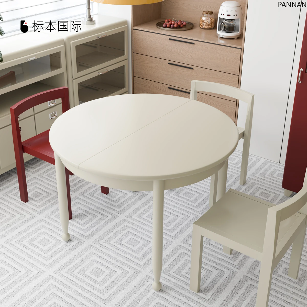 Pure solid wood retractable round table original designer dining table modern simple Bauhaus style