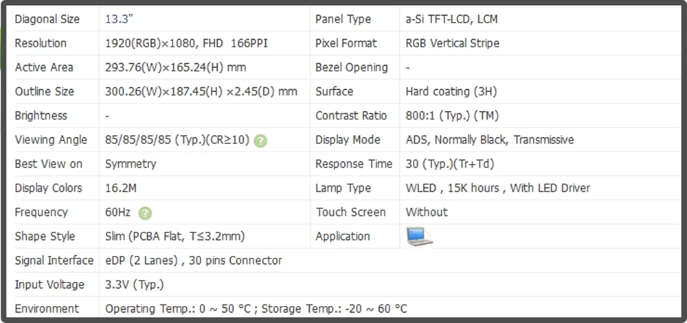 Imagem -02 - Tela Lcd Nv133fhm N64 133 Painel Ips Fhd 1920x1080 60hz Edp 30 Pinos sem Toque Nv133fhm-n64