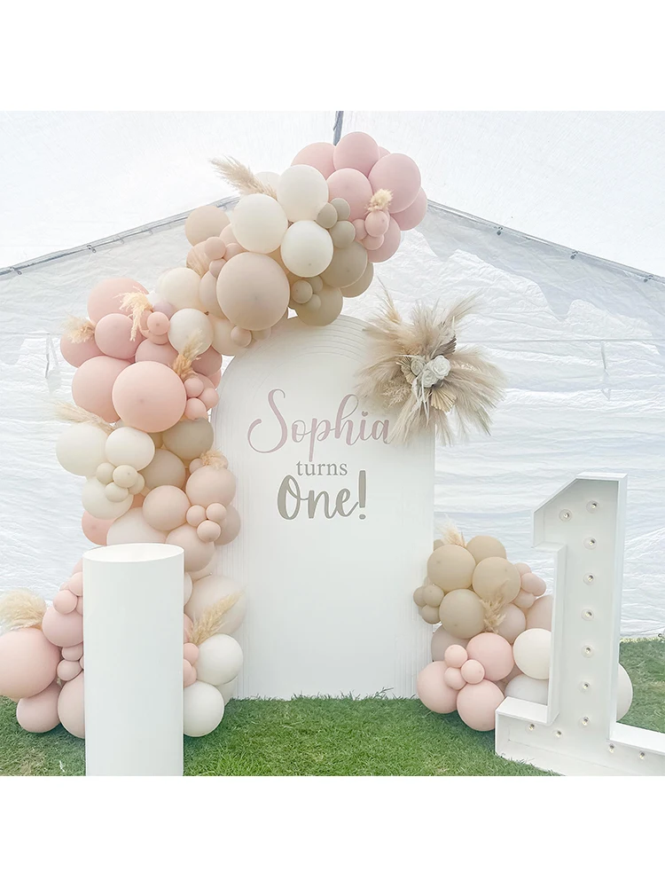 130 pièces Boho ballons guirlande Kit rétro rose blanc mariage ballon arc bébé 1er anniversaire mariée fiançailles douche fête décor