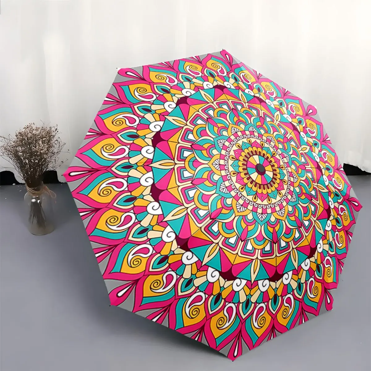 

Automatic Folding Umbrella Colorful mandala design. Portable collapsible design, casual outdoor accessory, Christmas birthday