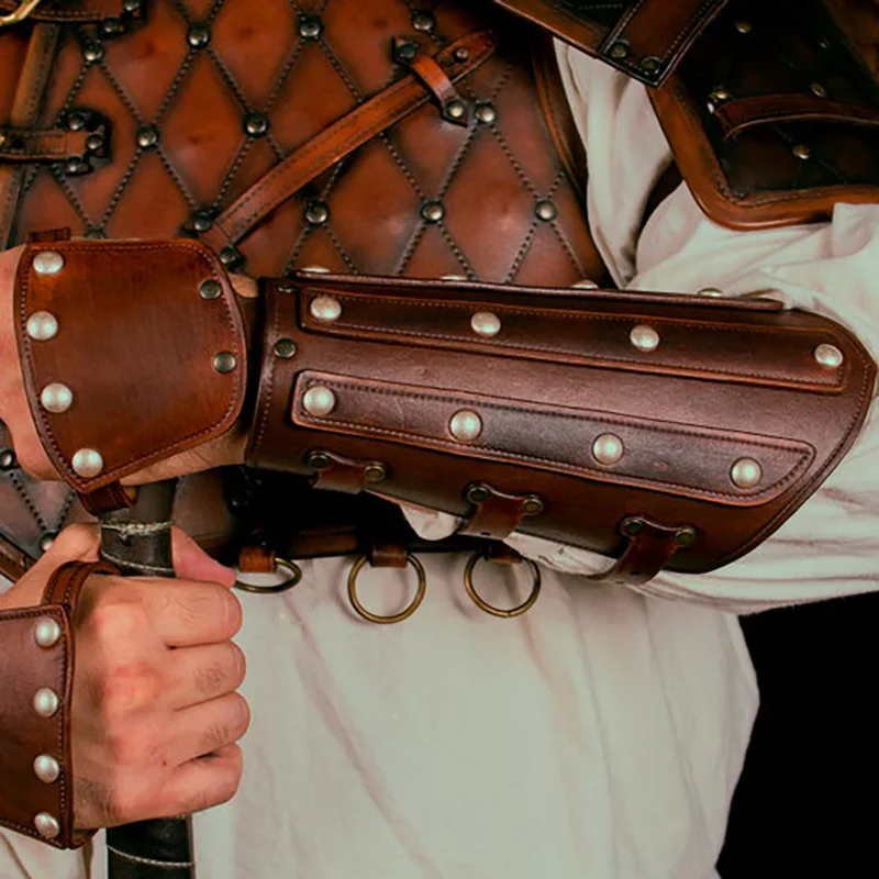 

OA Medieval Renaissance Warrior Samurai PU Leather Arm Guard Armor Bracer Knight Archer Cosplay Costume Gloves Gauntlet Props
