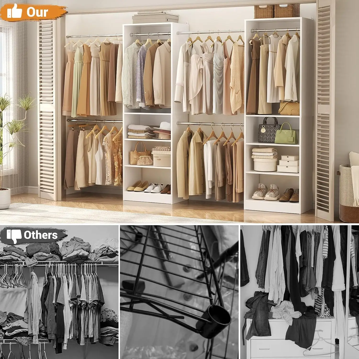 White Expandable Closet Organizer System 4.5-11.5 Ft Wardrobe Storage Bedroom Metal Rack, Customized