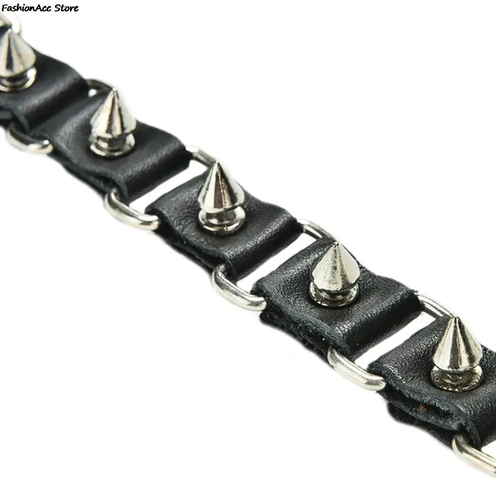 1pc legal lobo dente pulseira manguito moda gótico metal cone stud picos rebite pulseira de couro masculino estilo punk