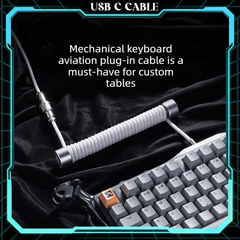 Custom Aviator Cable for Mechanical Keyboard Zinc Alloy Coiled USB C Cable Cyberpunk Sci-Fi Gaming Setup Decor Gift Box