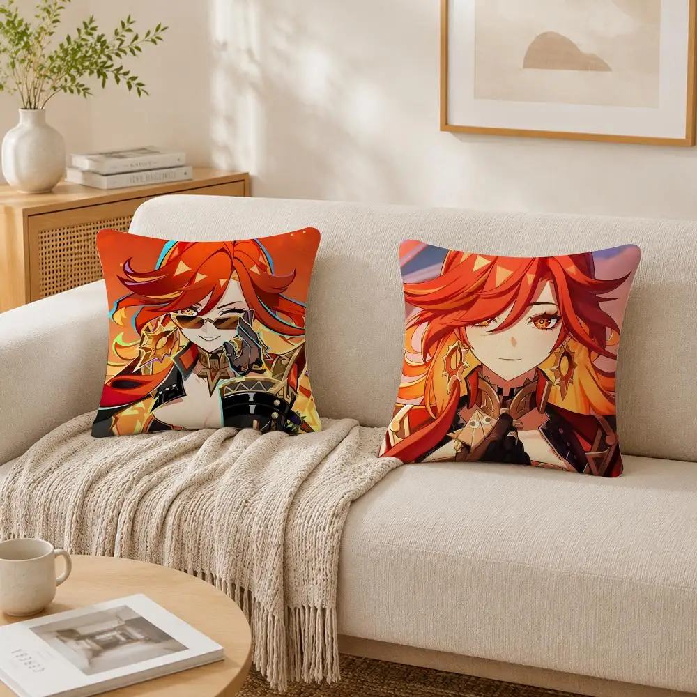 Game G-Genshin Impact Mavuika Cushion Cover Plush Decorative Pillow Case With Hidden Zipper Cutecore Room Decor For Home