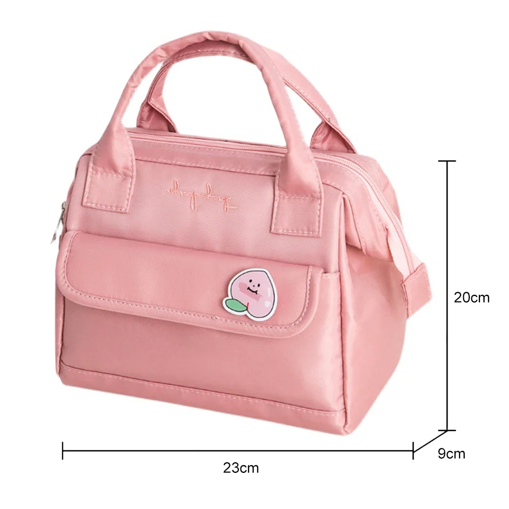 Kawaii Lunch Bag Women Cute Peach Picnic Travel Thermal Breakfast Box Girls School Child Portable Lunch Box Ladies Tote Food Bag