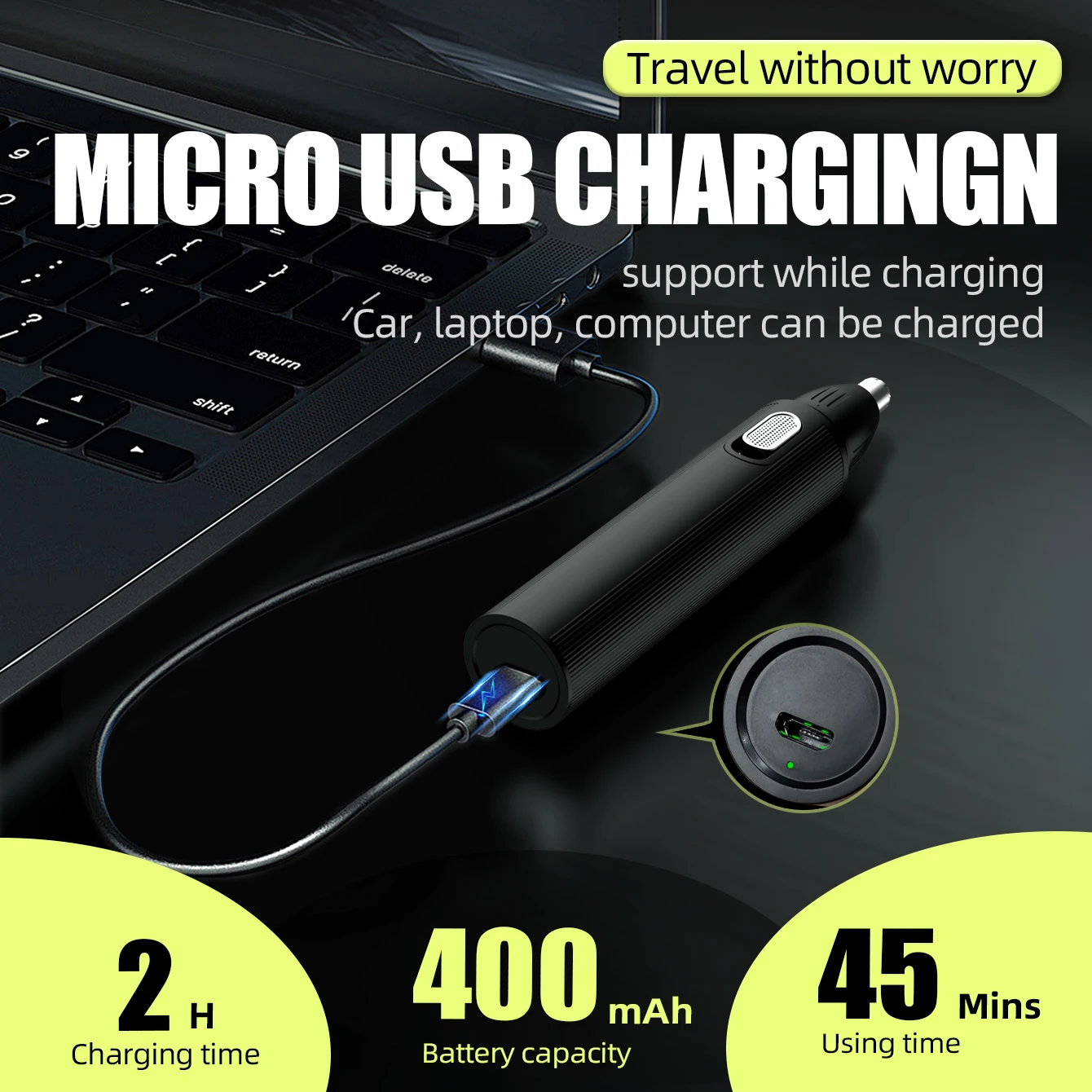 ماكينة تشذيب شعر الأنف باللون الأسود القابلة لإعادة الشحن من كيكيدو، ماكينة تشذيب شعر الأنف للرجال لتصفية الأنف