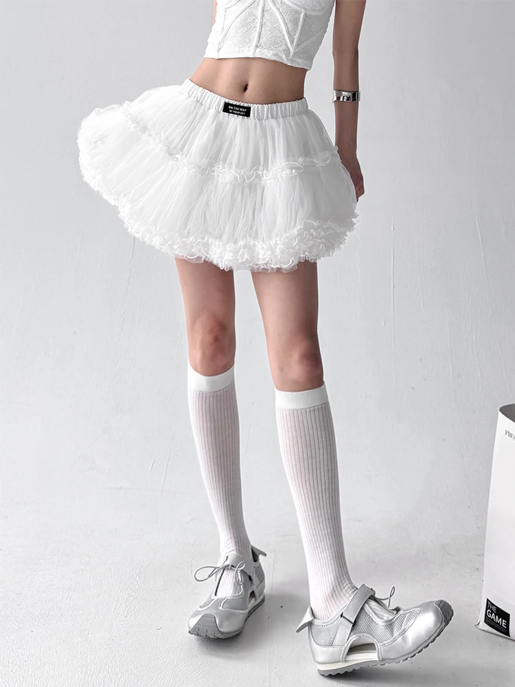 

Women's Puffy Tulle Hem A-Line Skirt High Waist ort Skirt Summer Faion Sweet Spicy Cake Skirt Me Lace Design