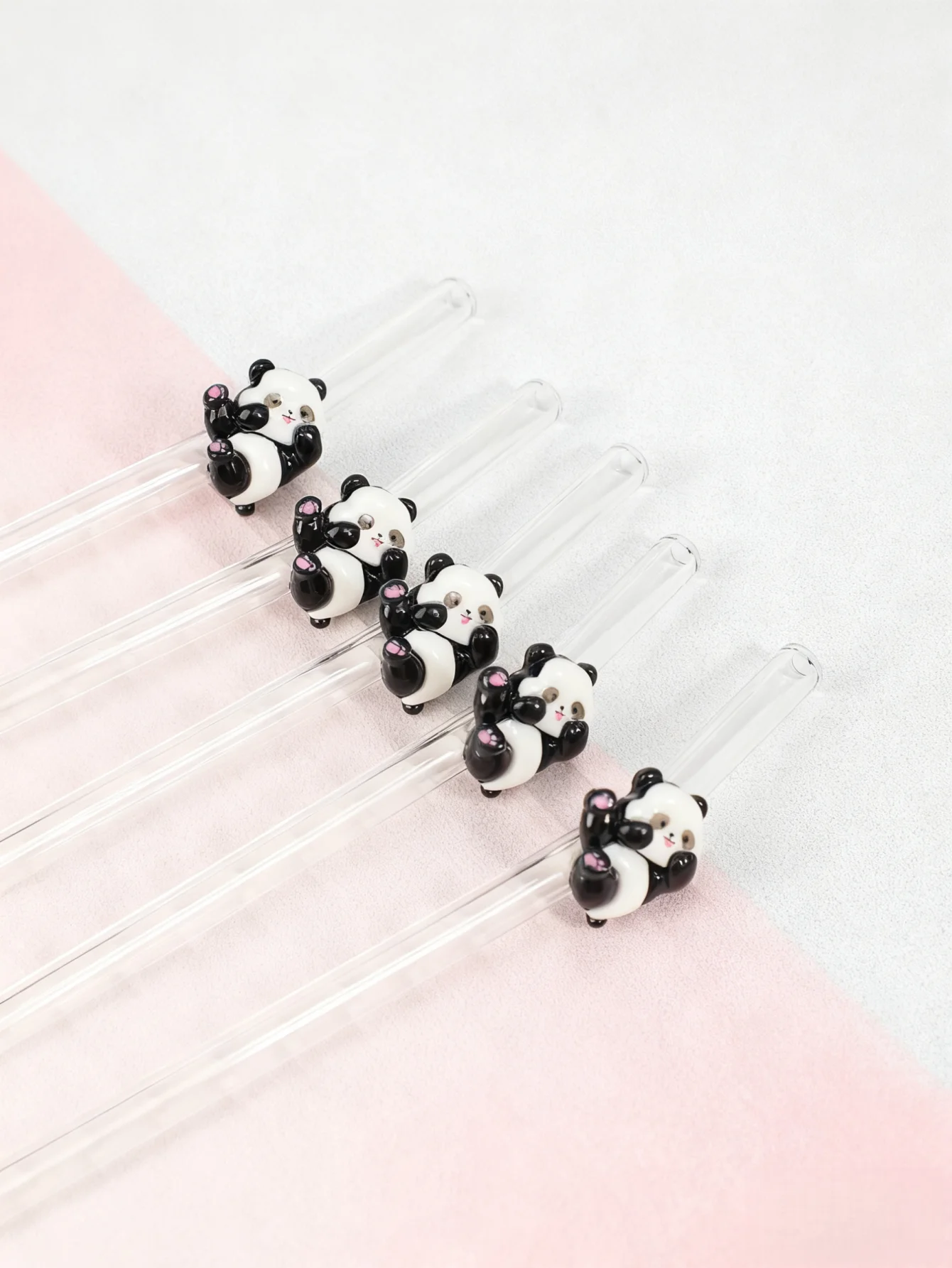 1/4PCS Funky Panda Design Glass Straw, Reusable Straw for Iced Drinks/boba, Perfect Gift for Best Friends & Family,