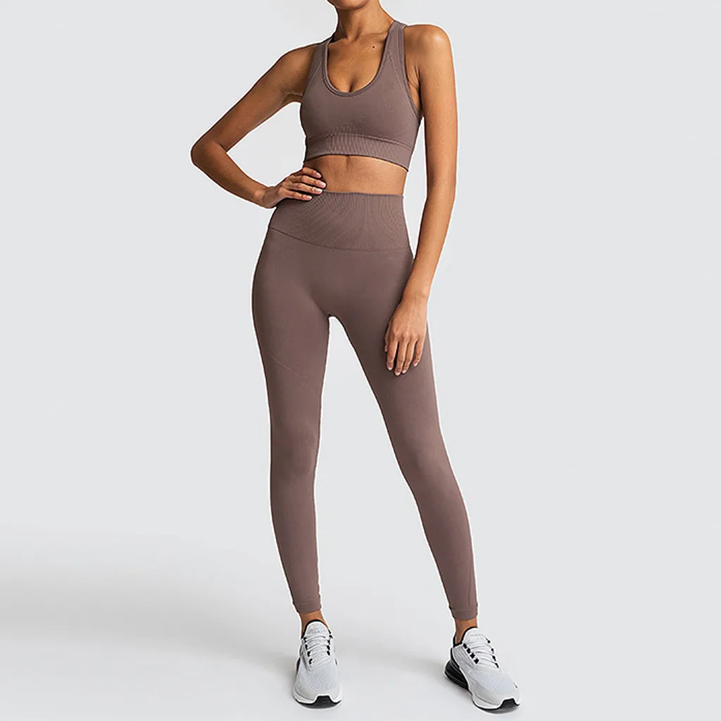 Imagem -02 - Conjunto de Treino sem Costura para Mulheres Leggings de Cintura Alta Fitness Executando Roupas Esportivas Roupas Esportivas de Elevação de Quadril Treino de Ginástica Peças