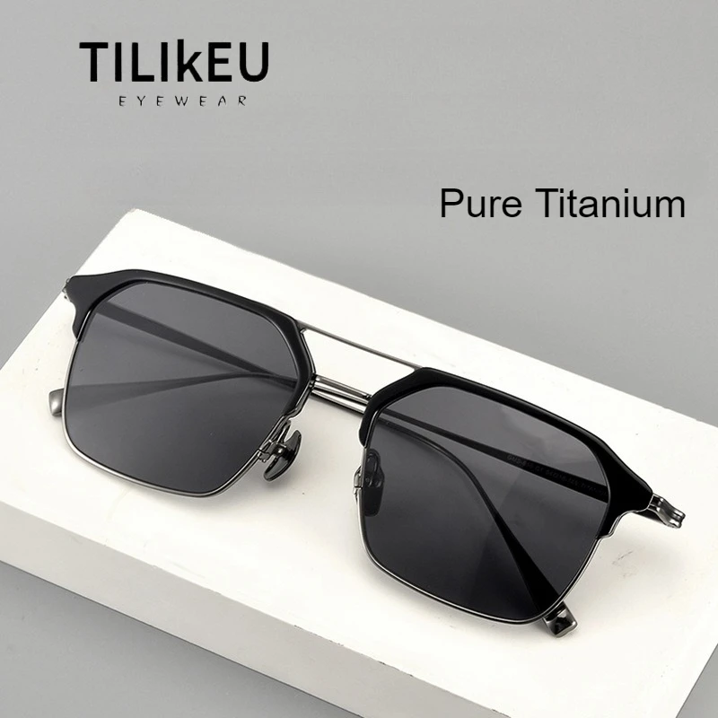 

152mm Top Quality Pure Titanium Double Beam Large Frame Square Sunglasses Classic Pilot Style Travel Driving Sunshade Sunglasses