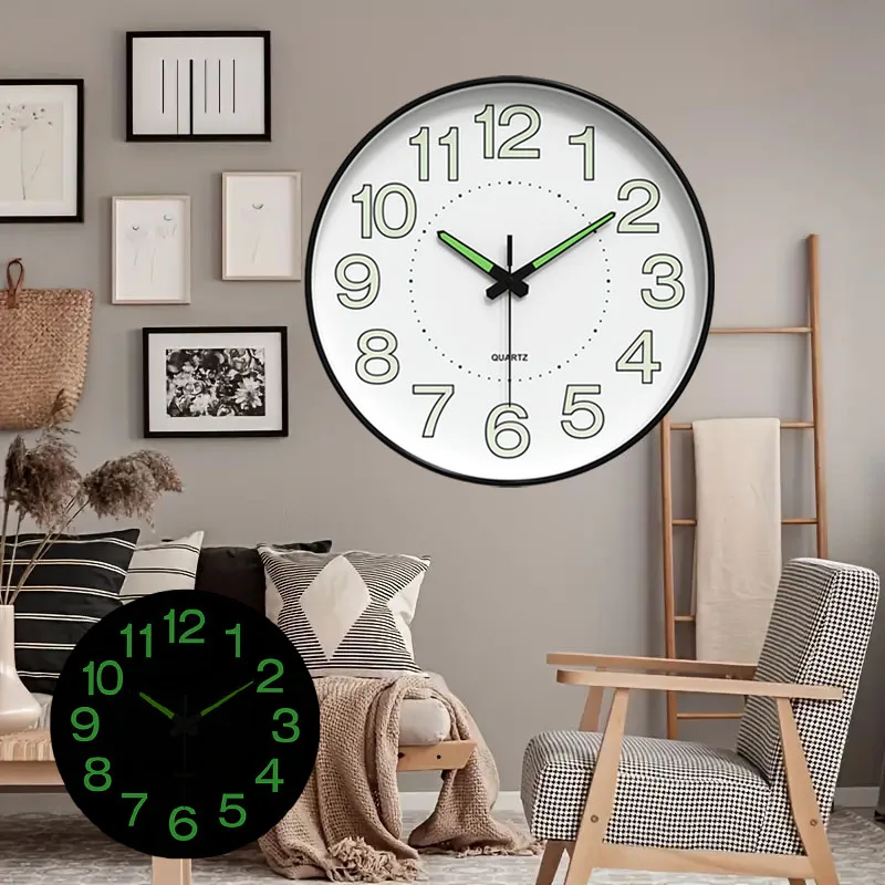 Reloj de pared luminoso de 10 pulgadas, reloj de luz nocturna con movimiento silencioso sin tictac, decorativo para el hogar, sala de estar y oficina